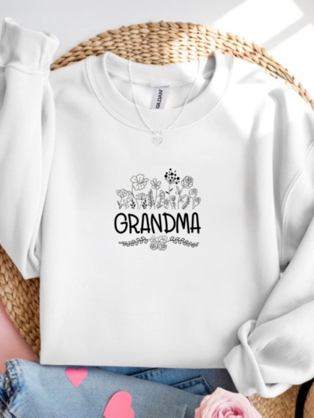 Grandma Floral White Crewneck Sweatshirt Minimalist Grandma Gift